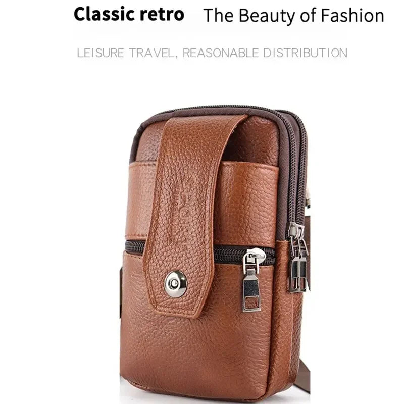 Men’s Leather Waist Bag | Multi-Layer Belt & Crossbody Pouch for Travel & Everyday Carry