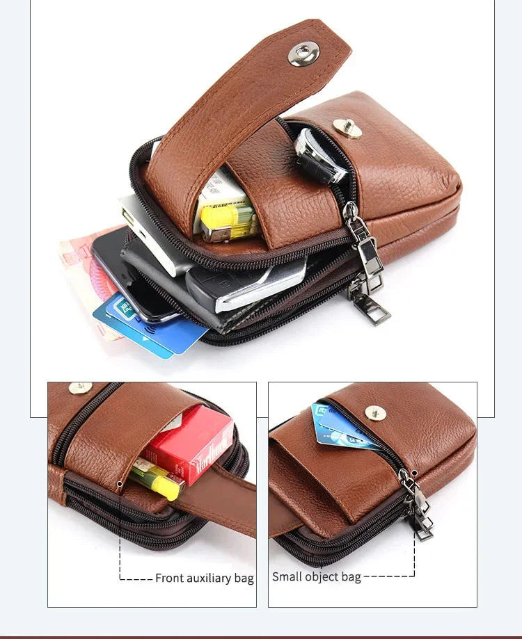 Men’s Leather Waist Bag | Multi-Layer Belt & Crossbody Pouch for Travel & Everyday Carry