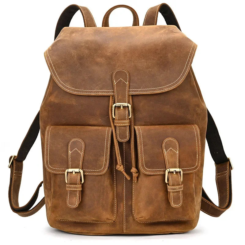 Men’s Vintage Leather Travel Backpack | Genuine Retro Cowhide 14" Bag