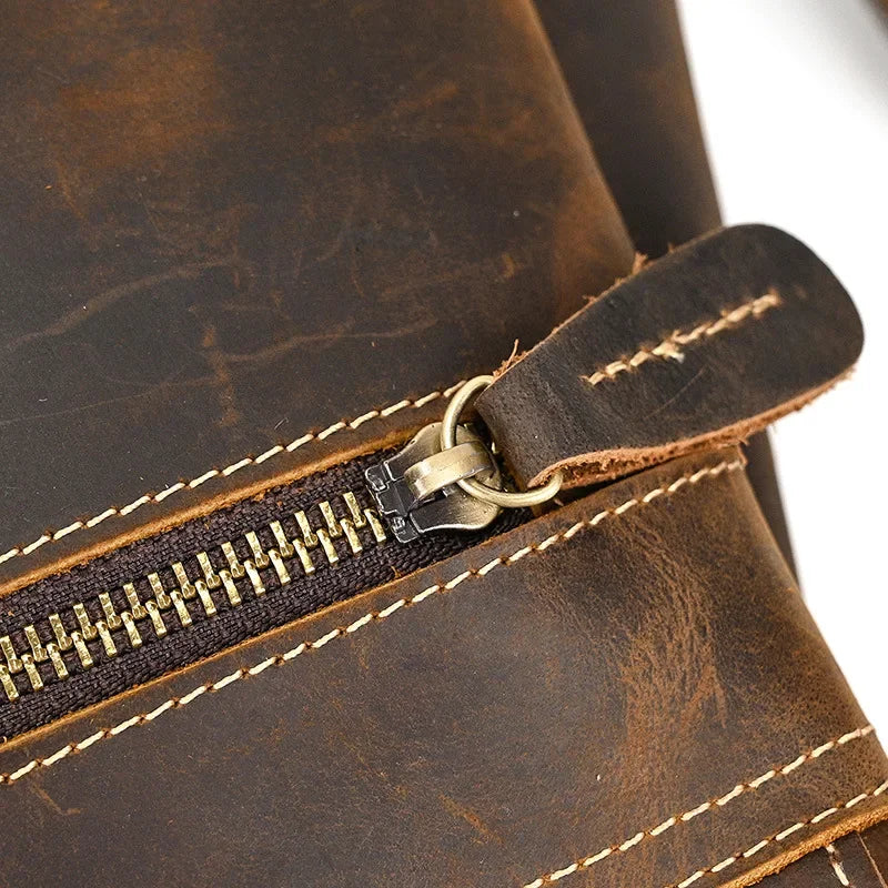 Men’s Vintage Leather Travel Backpack | Genuine Retro Cowhide 14" Bag