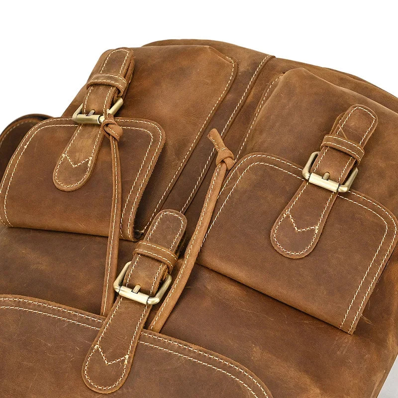 Men’s Vintage Leather Travel Backpack | Genuine Retro Cowhide 14" Bag