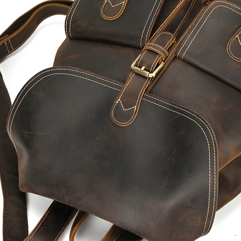 Men’s Vintage Leather Travel Backpack | Genuine Retro Cowhide 14" Bag