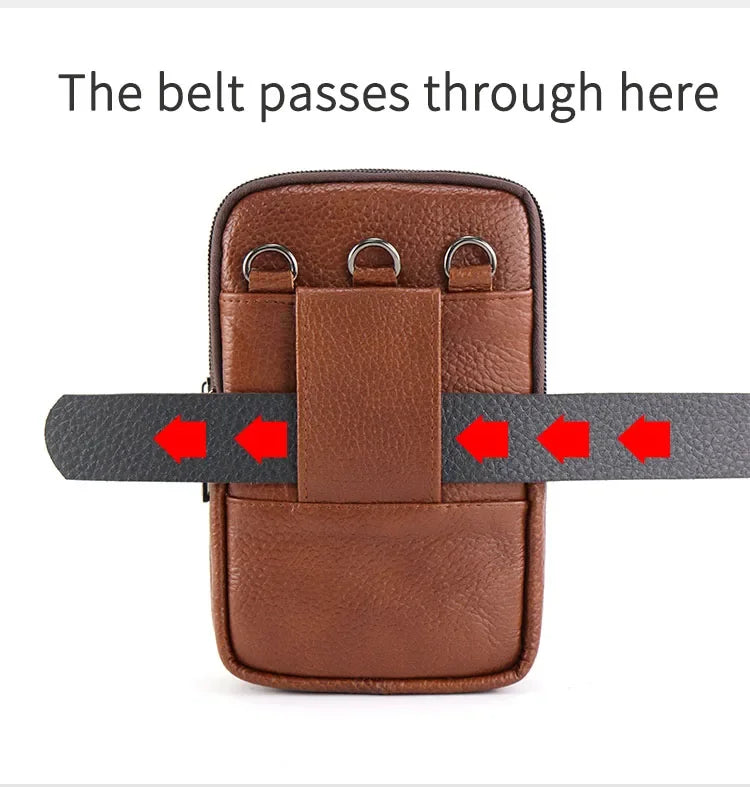 Men’s Leather Waist Bag | Multi-Layer Belt & Crossbody Pouch for Travel & Everyday Carry