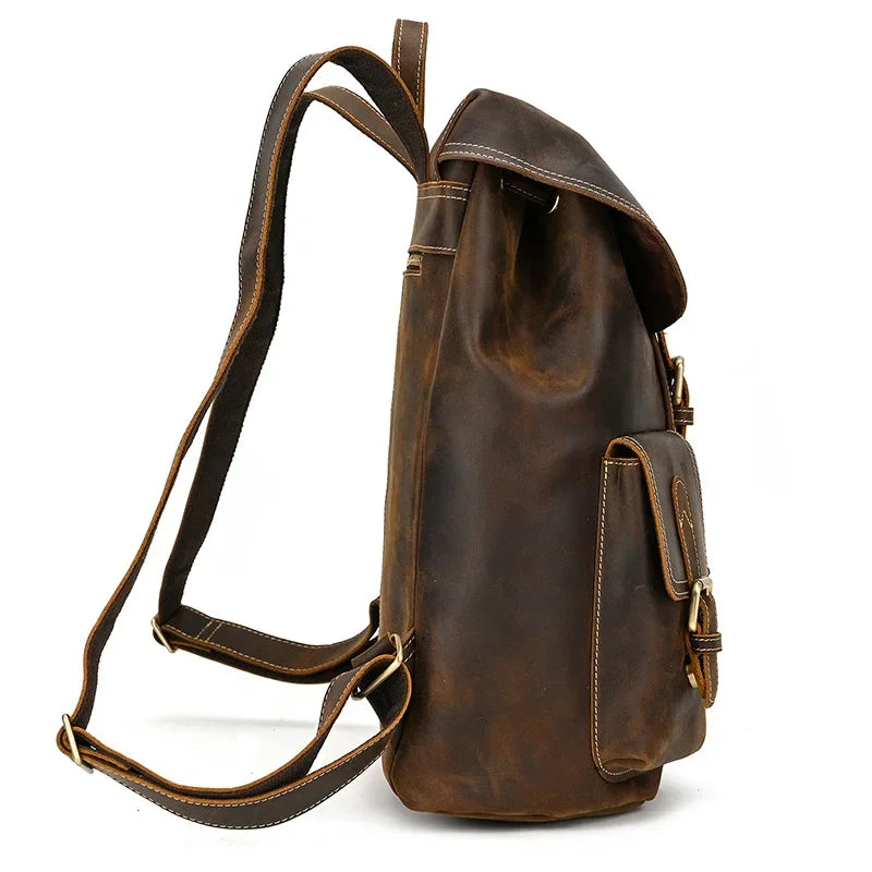 Men’s Vintage Leather Travel Backpack | Genuine Retro Cowhide 14" Bag