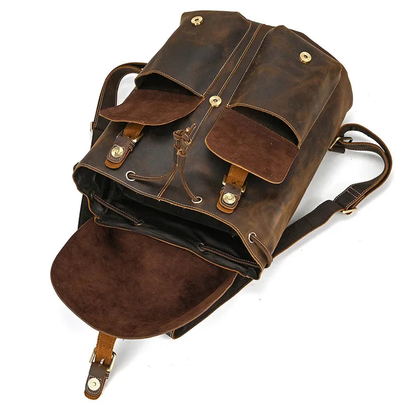 Men’s Vintage Leather Travel Backpack | Genuine Retro Cowhide 14" Bag