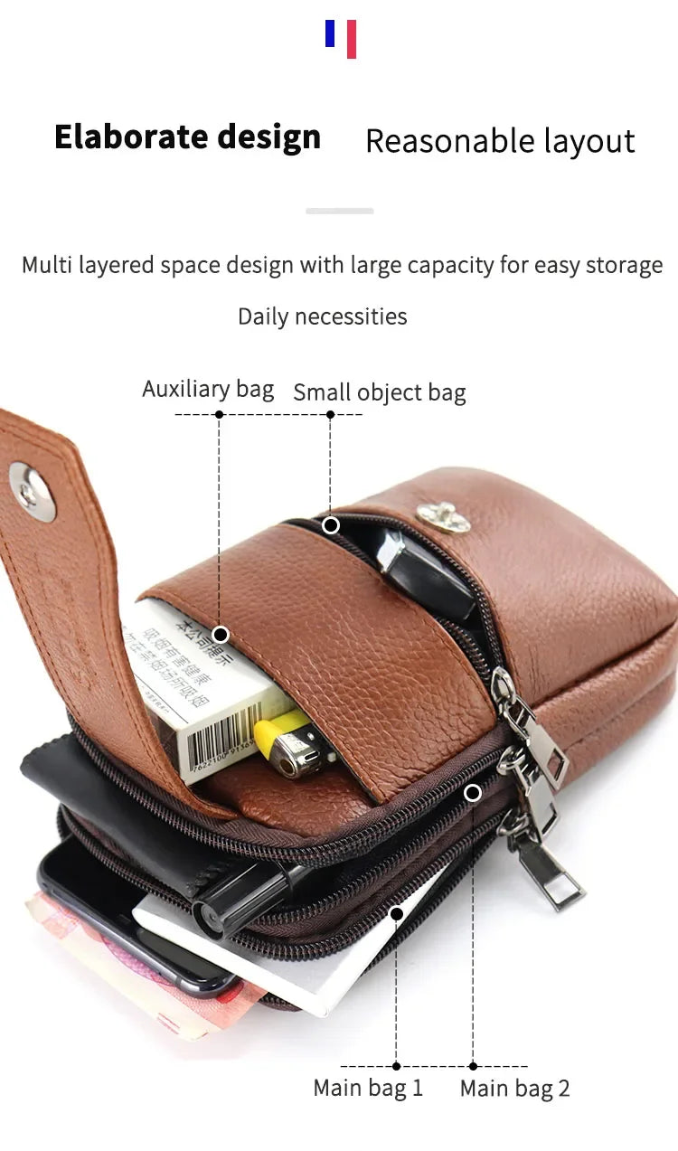 Men’s Leather Waist Bag | Multi-Layer Belt & Crossbody Pouch for Travel & Everyday Carry