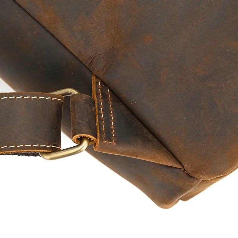 Men’s Vintage Leather Travel Backpack | Genuine Retro Cowhide 14" Bag