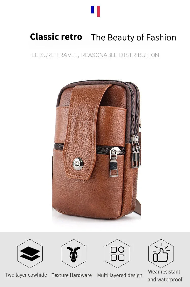 Men’s Leather Waist Bag | Multi-Layer Belt & Crossbody Pouch for Travel & Everyday Carry