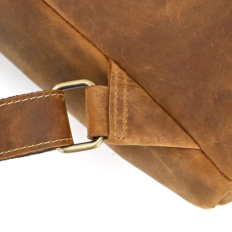 Men’s Vintage Leather Travel Backpack | Genuine Retro Cowhide 14" Bag