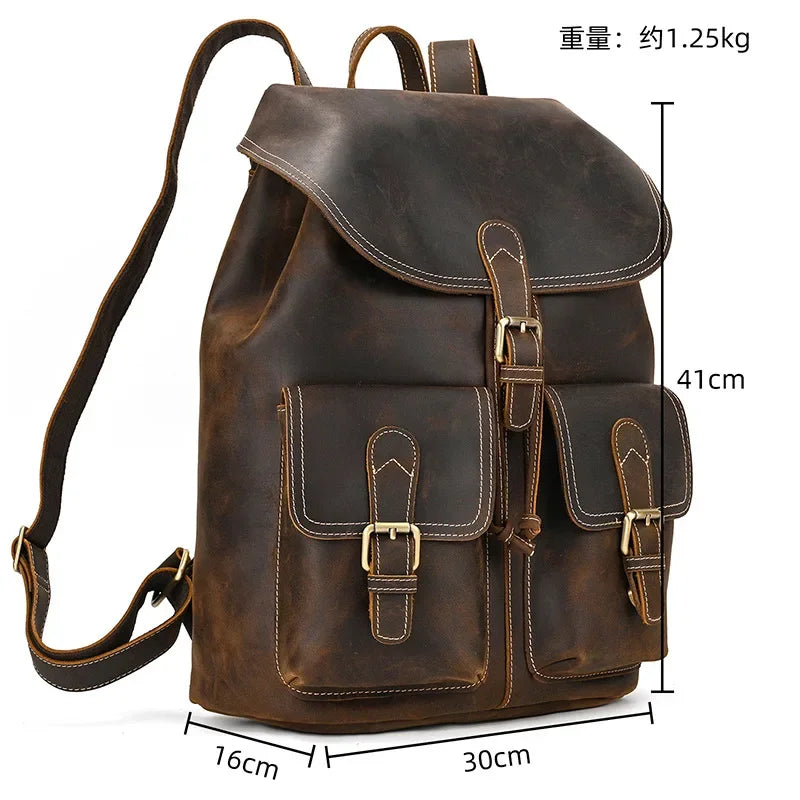 Men’s Vintage Leather Travel Backpack | Genuine Retro Cowhide 14" Bag
