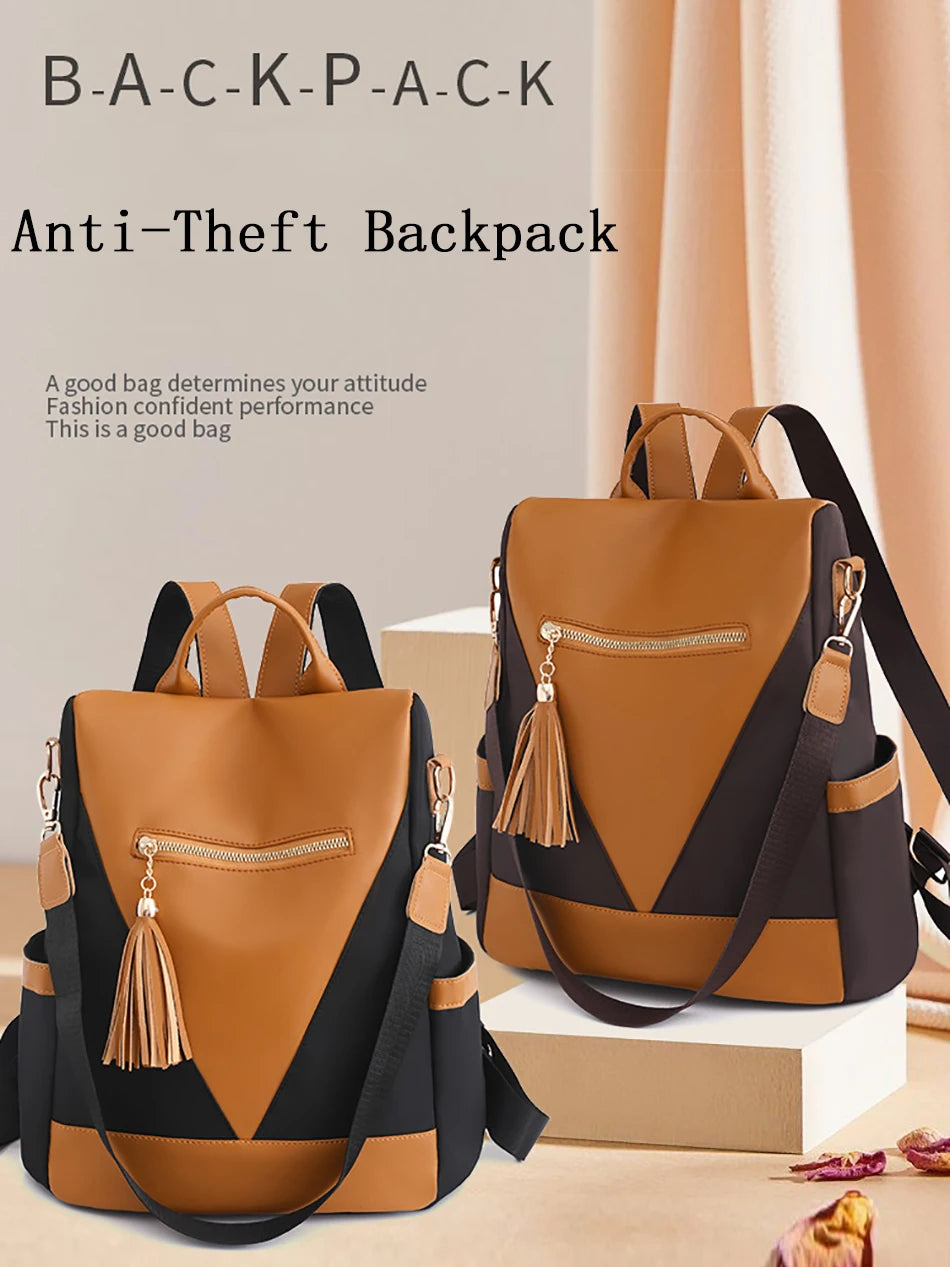 Colourblock Nylon Travel Backpack | Lightweight & Anti-Theft