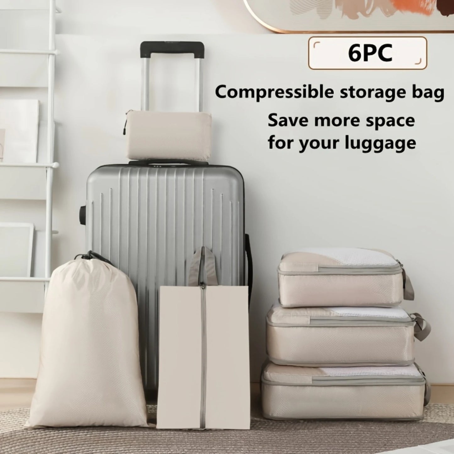 Compression Packing Cube Set 6pcs | Travel Luggage Organisers for Clothes, Shoes & Laundry