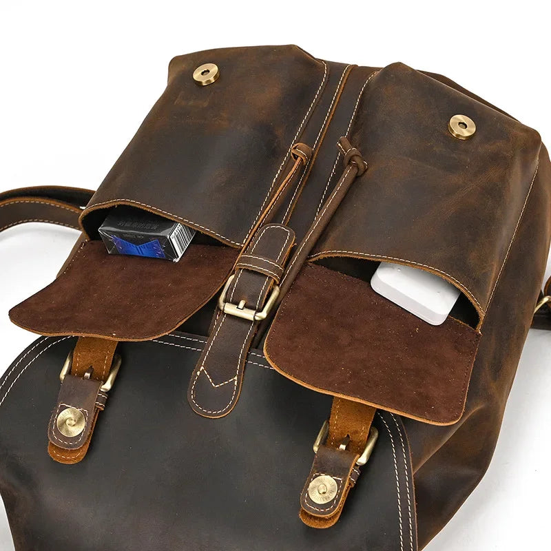 Men’s Vintage Leather Travel Backpack | Genuine Retro Cowhide 14" Bag