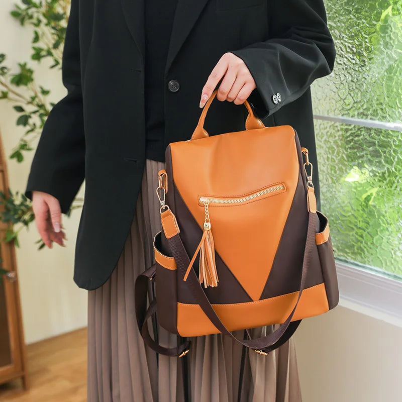 Colourblock Nylon Travel Backpack | Lightweight & Anti-Theft