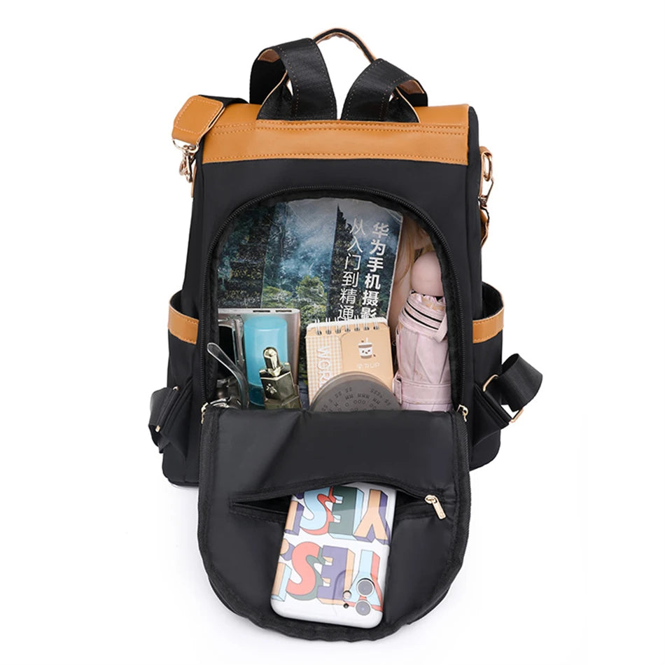 Colourblock Nylon Travel Backpack | Lightweight & Anti-Theft