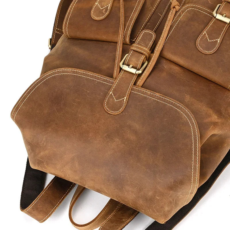 Men’s Vintage Leather Travel Backpack | Genuine Retro Cowhide 14" Bag