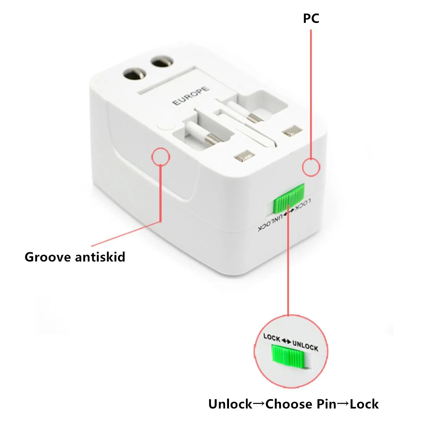 All-in-One Universal Travel Adapter | 2 USB + 1 Type-C | AU/US/UK/EU Plug