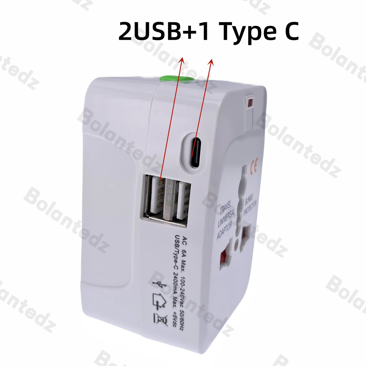 All-in-One Universal Travel Adapter | 2 USB + 1 Type-C | AU/US/UK/EU Plug