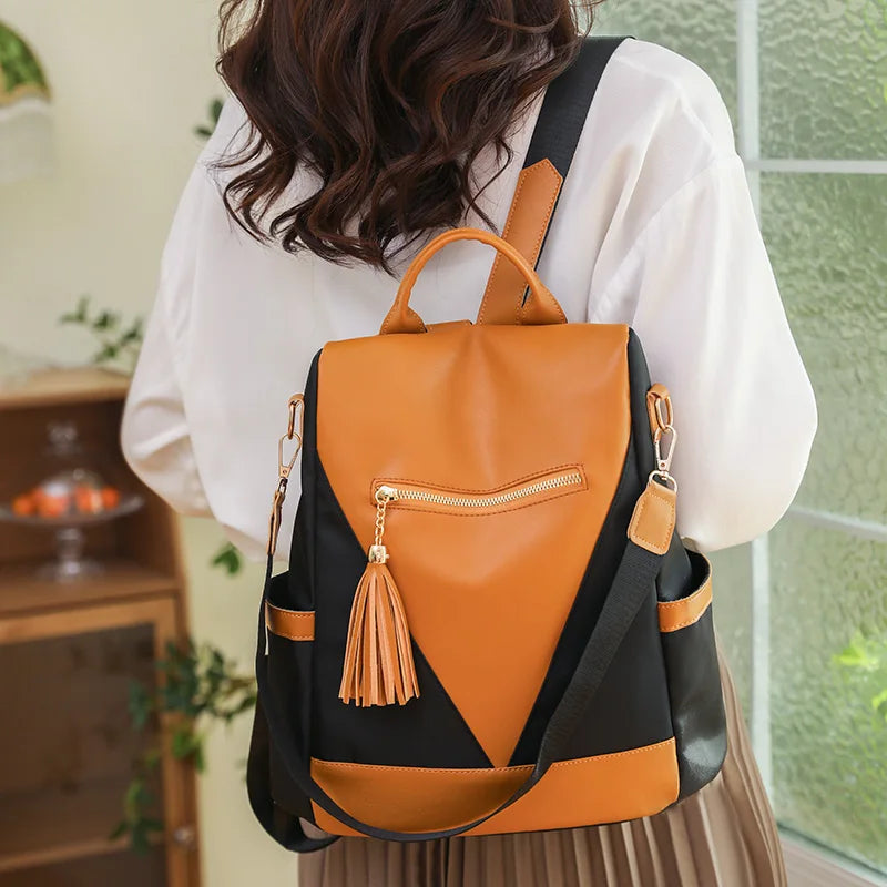 Colourblock Nylon Travel Backpack | Lightweight & Anti-Theft