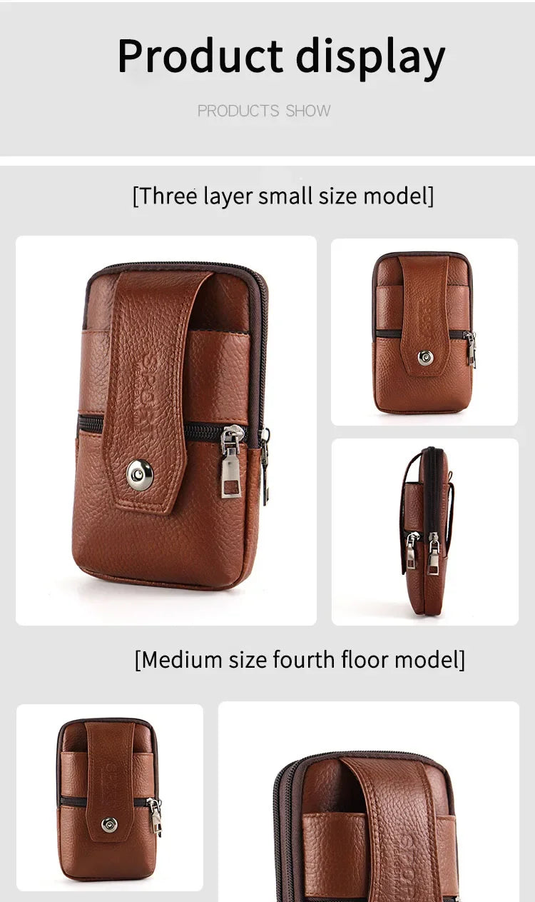 Men’s Leather Waist Bag | Multi-Layer Belt & Crossbody Pouch for Travel & Everyday Carry