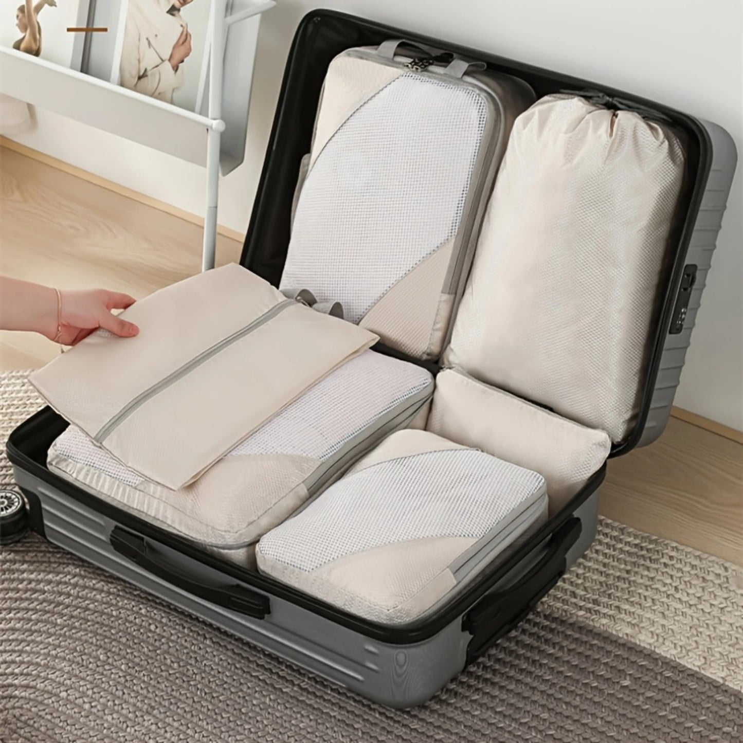 Compression Packing Cube Set 6pcs | Travel Luggage Organisers for Clothes, Shoes & Laundry