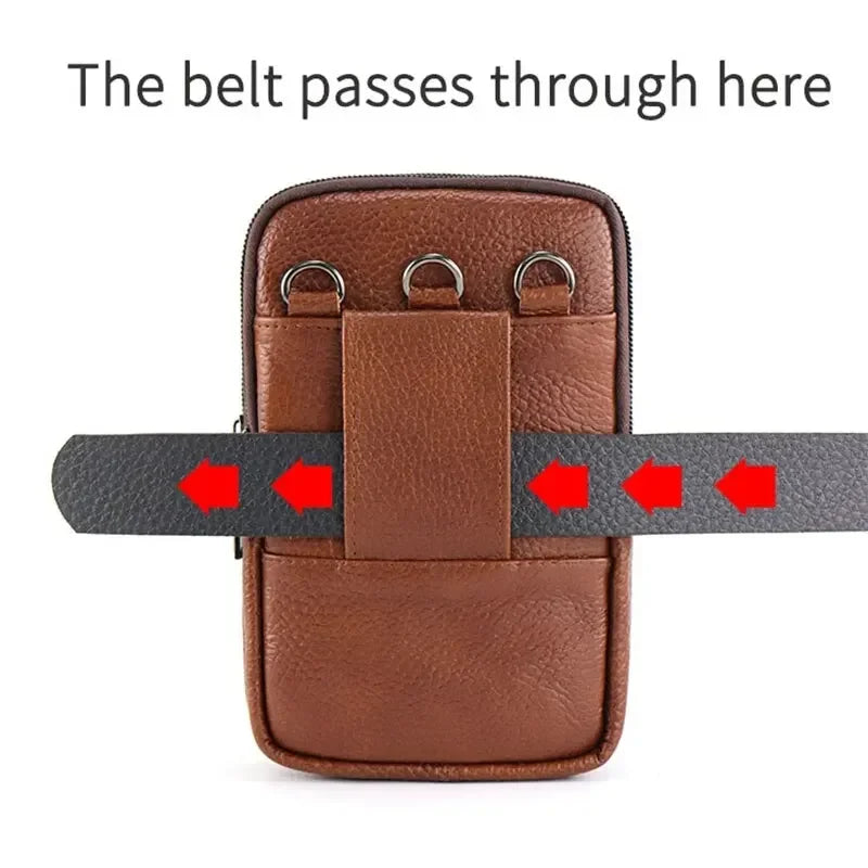 Men’s Leather Waist Bag | Multi-Layer Belt & Crossbody Pouch for Travel & Everyday Carry