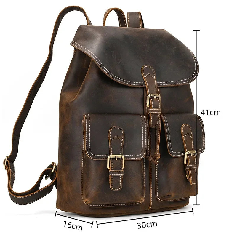 Men’s Vintage Leather Travel Backpack | Genuine Retro Cowhide 14" Bag
