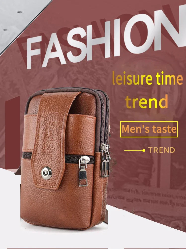 Men’s Leather Waist Bag | Multi-Layer Belt & Crossbody Pouch for Travel & Everyday Carry