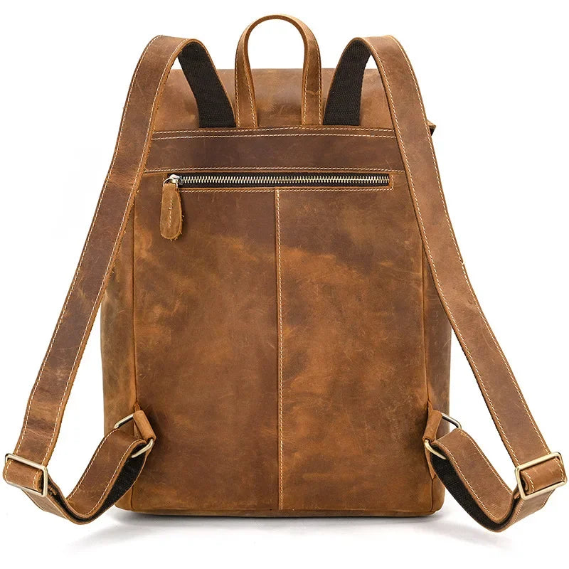 Men’s Vintage Leather Travel Backpack | Genuine Retro Cowhide 14" Bag