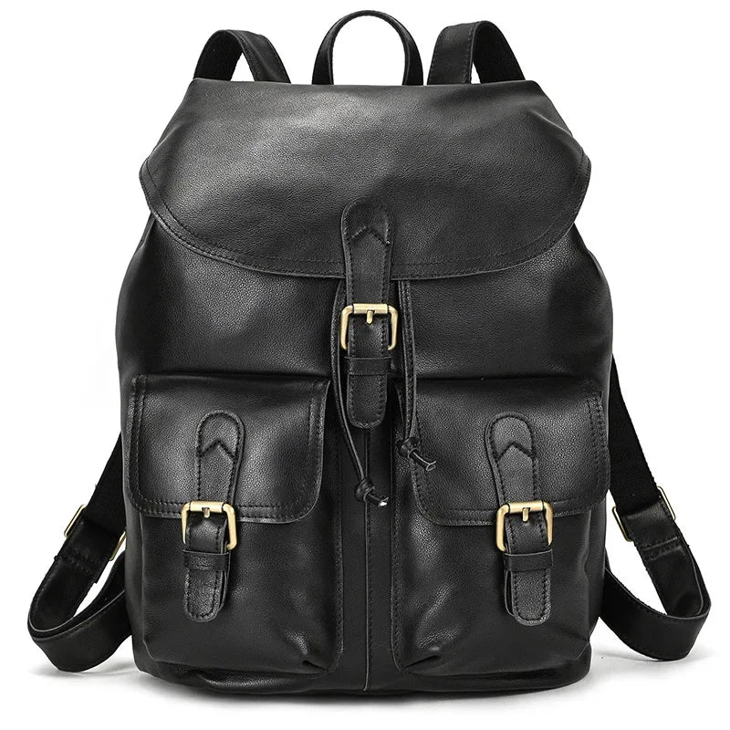 Men’s Vintage Leather Travel Backpack | Genuine Retro Cowhide 14" Bag