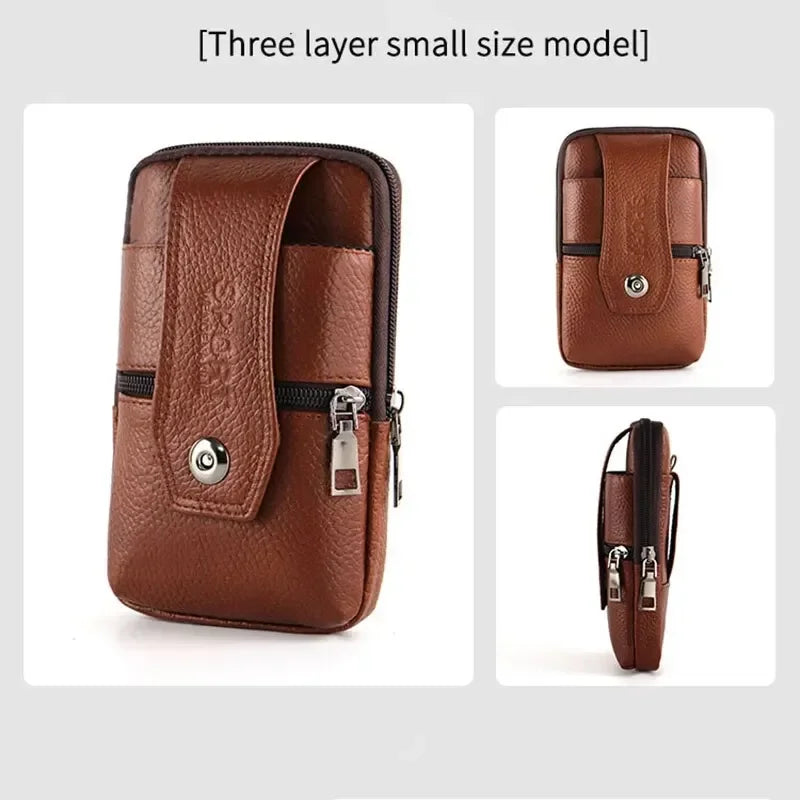 Men’s Leather Waist Bag | Multi-Layer Belt & Crossbody Pouch for Travel & Everyday Carry