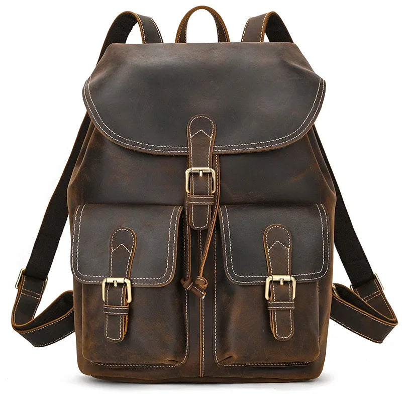Men’s Vintage Leather Travel Backpack | Genuine Retro Cowhide 14" Bag