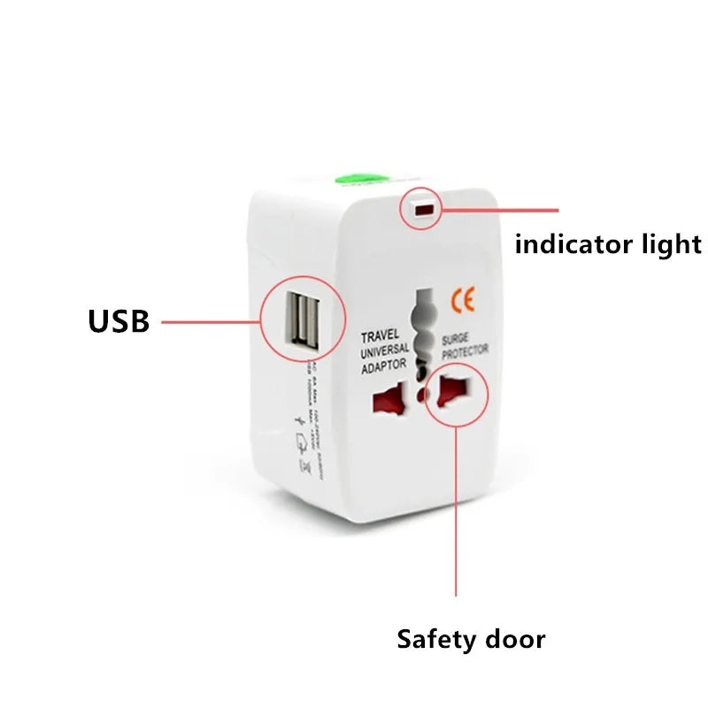 All-in-One Universal Travel Adapter | 2 USB + 1 Type-C | AU/US/UK/EU Plug