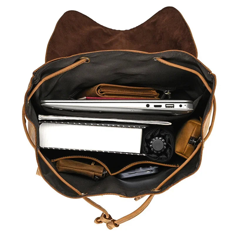 Men’s Vintage Leather Travel Backpack | Genuine Retro Cowhide 14" Bag