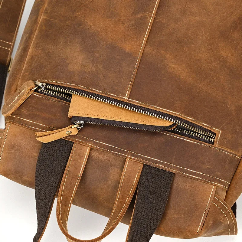 Men’s Vintage Leather Travel Backpack | Genuine Retro Cowhide 14" Bag