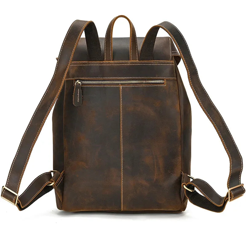 Men’s Vintage Leather Travel Backpack | Genuine Retro Cowhide 14" Bag
