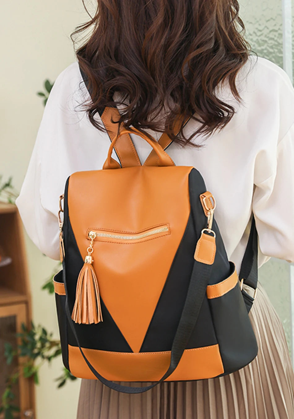Colourblock Nylon Travel Backpack | Lightweight & Anti-Theft
