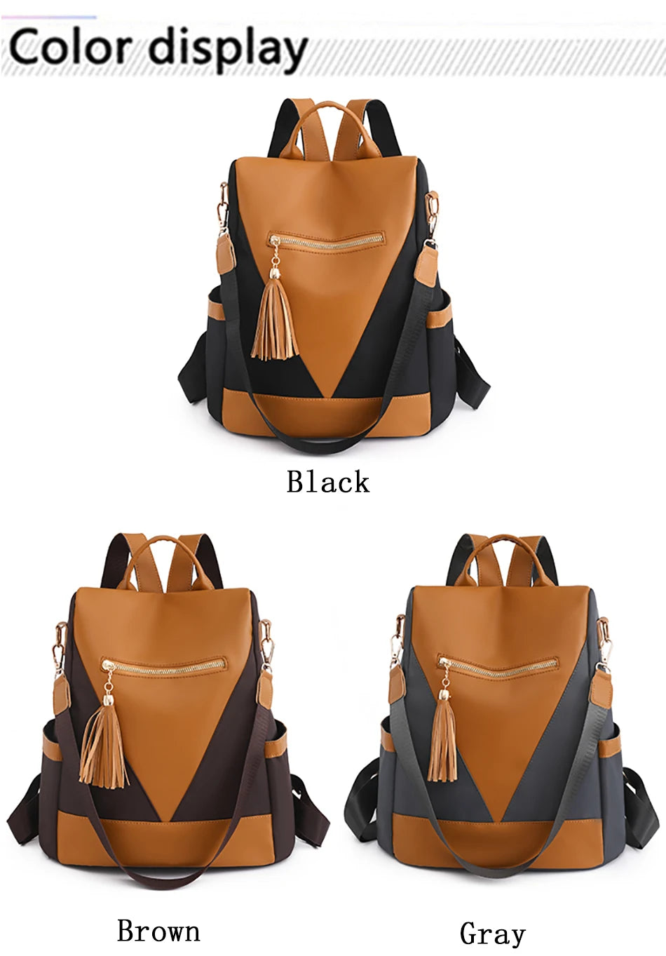 Colourblock Nylon Travel Backpack | Lightweight & Anti-Theft