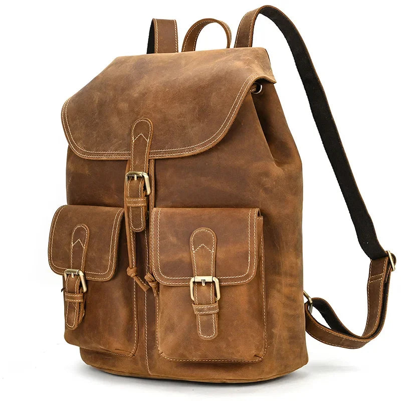 Men’s Vintage Leather Travel Backpack | Genuine Retro Cowhide 14" Bag