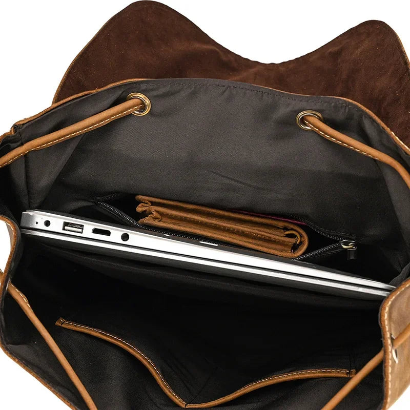 Men’s Vintage Leather Travel Backpack | Genuine Retro Cowhide 14" Bag