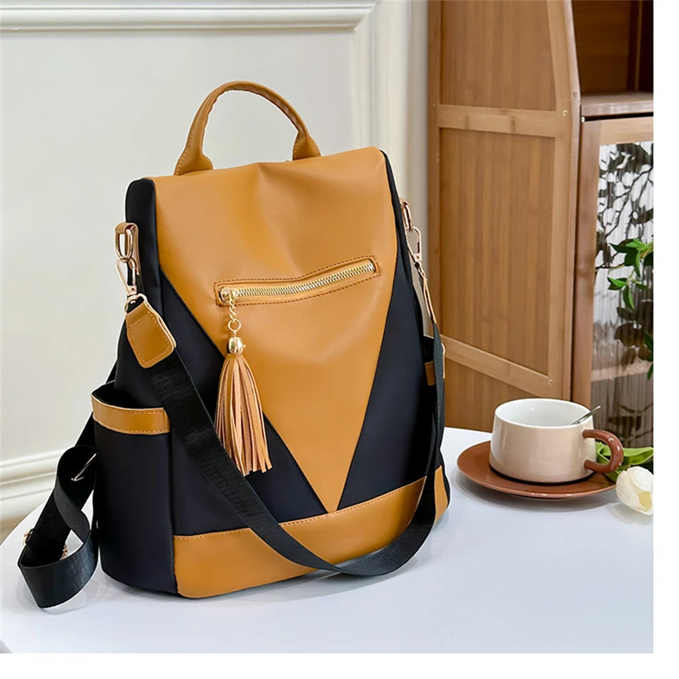 Colourblock Nylon Travel Backpack | Lightweight & Anti-Theft