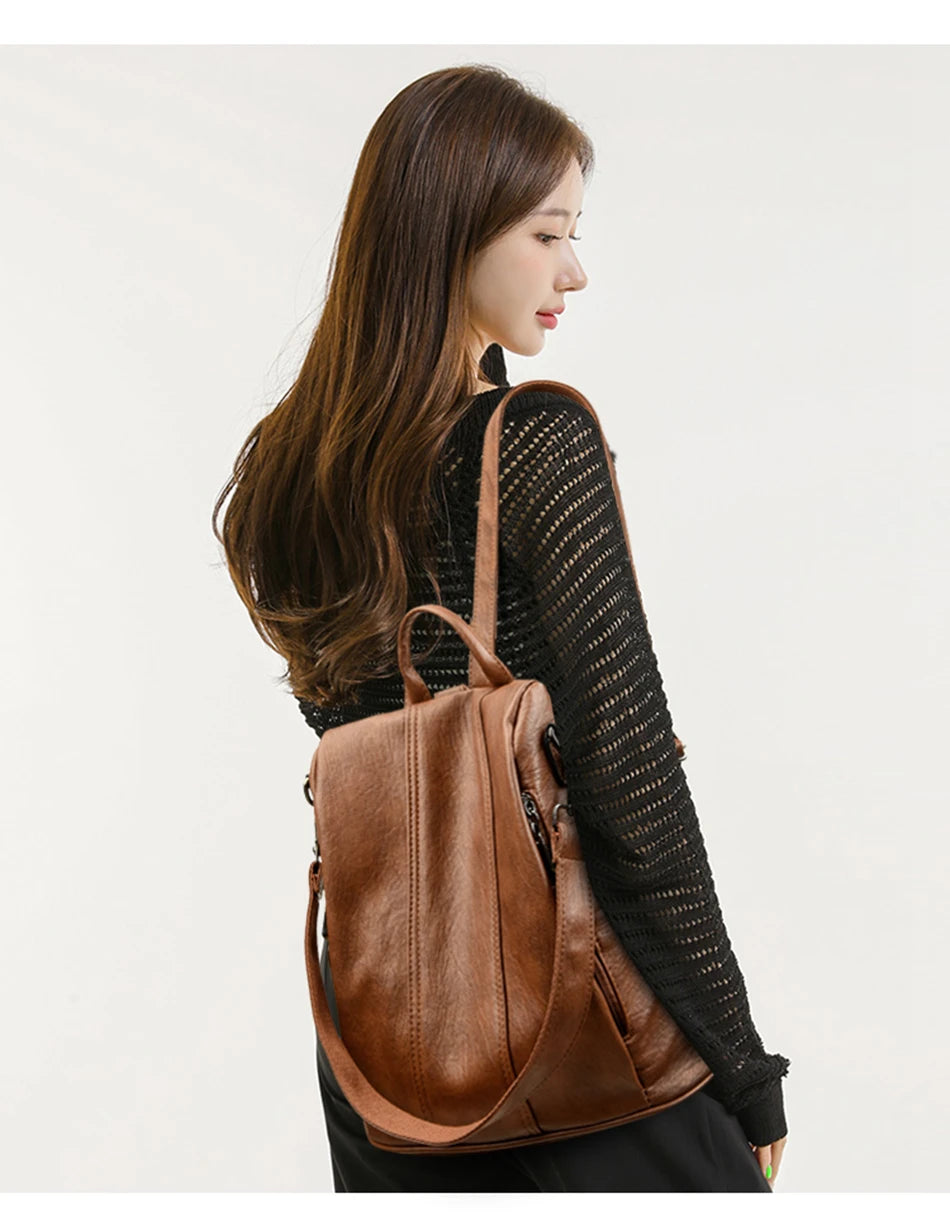 Luxury Anti-Theft Leather Backpack | Waterproof & Secure Travel Bag
