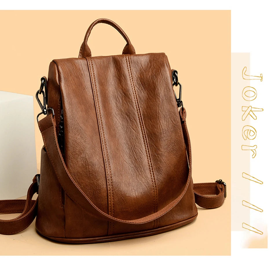 Luxury Anti-Theft Leather Backpack | Waterproof & Secure Travel Bag
