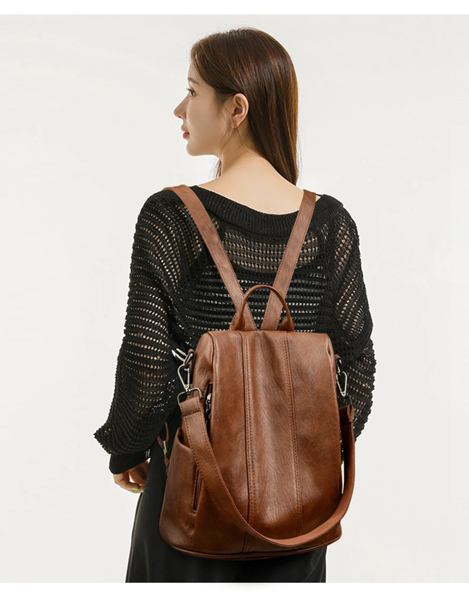 Luxury Anti-Theft Leather Backpack | Waterproof & Secure Travel Bag