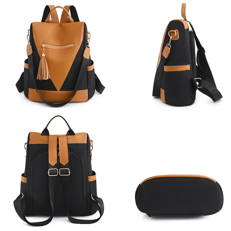 Colourblock Nylon Travel Backpack | Lightweight & Anti-Theft