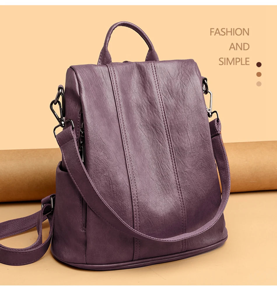 Luxury Anti-Theft Leather Backpack | Waterproof & Secure Travel Bag