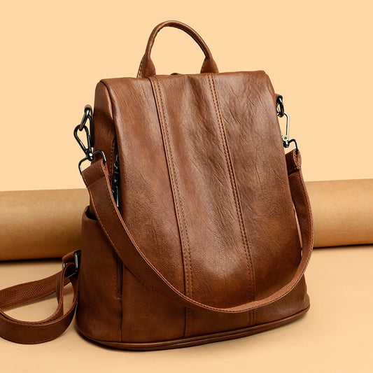Luxury Anti-Theft Leather Backpack | Waterproof & Secure Travel Bag