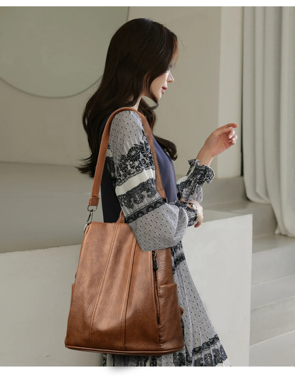 Luxury Anti-Theft Leather Backpack | Waterproof & Secure Travel Bag