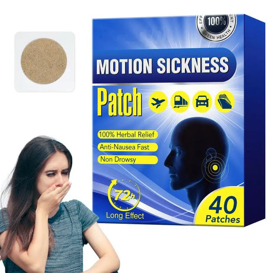 Natural Motion Sickness Patches – 40pcs | Travel Nausea Relief, Non-Drowsy, Anti-Nausea Stickers