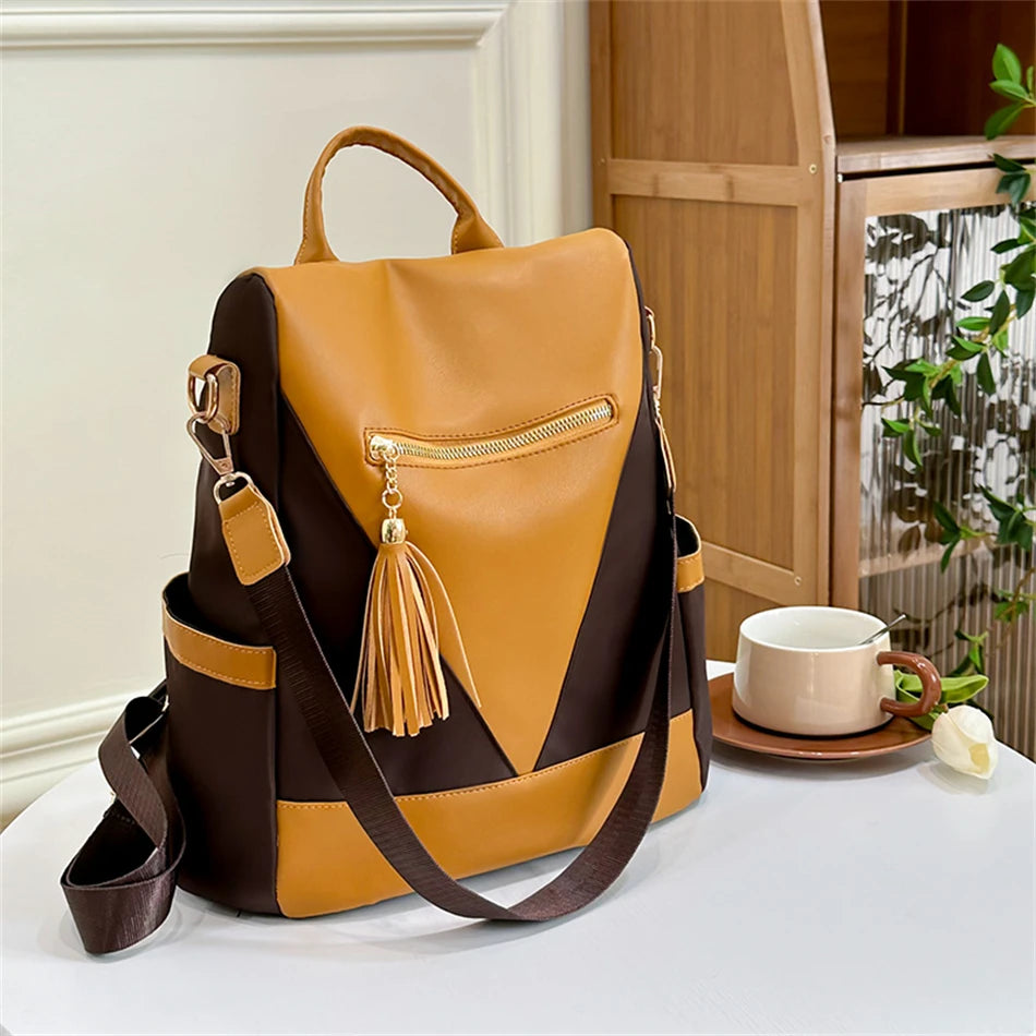 Colourblock Nylon Travel Backpack | Lightweight & Anti-Theft